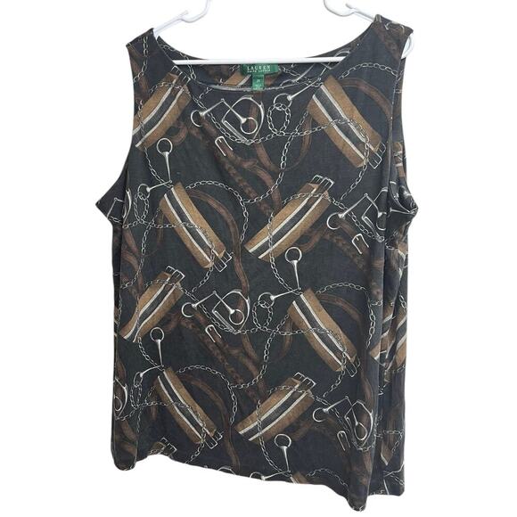 Lauren Ralph Lauren Equestrian Buckle Silk Wool Jersey Sleeveless Top 3X - Picture 1 of 5